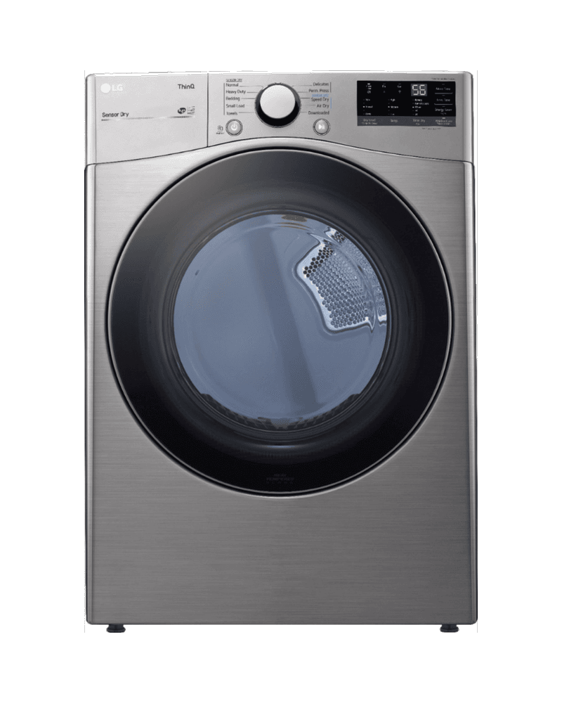 Front-load dryer of the kind that reports Flow Sense duct-blockage codes on its display